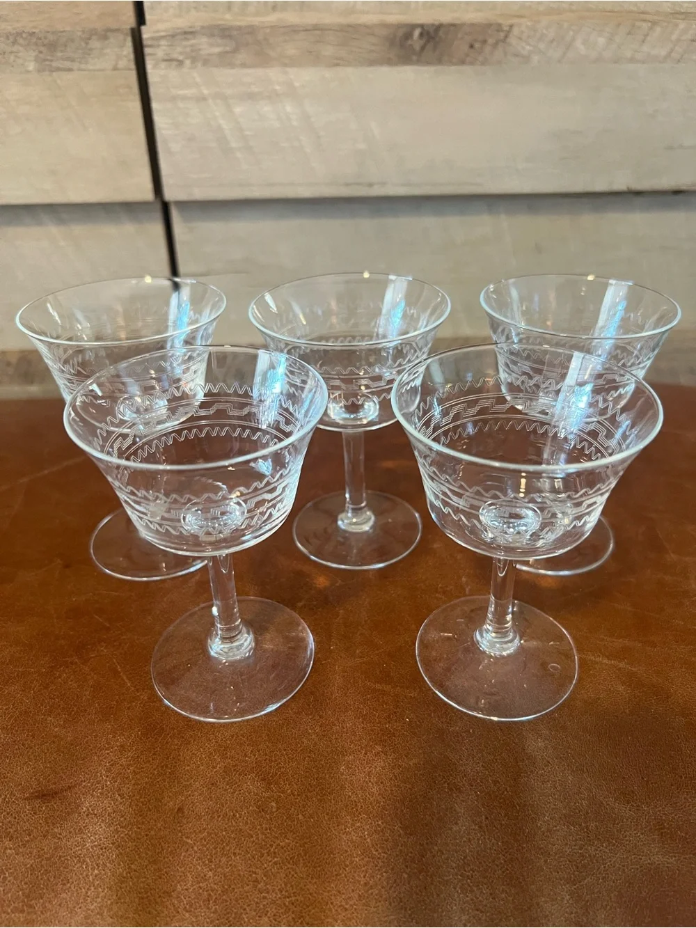 Etched Clear Glass Dessert Coupes - Set of 5